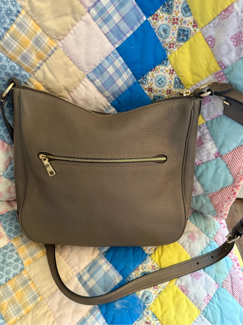 Coach Taupe Pebbled Leather Crossbody Hobo with Gold Hardware - Picture 4 of 4